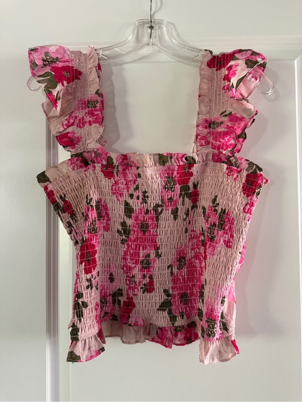 Sugarlips Pink Floral Smocked Ruffle Crop Top